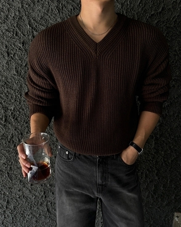 Classic V Neck Knit Pullover Sweater