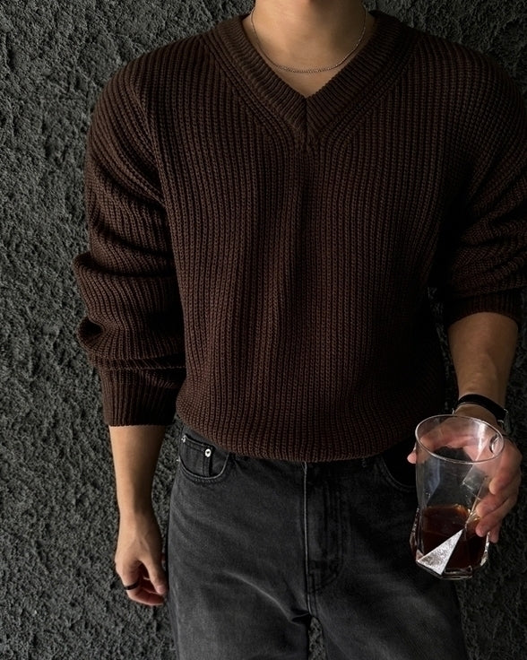 Classic V Neck Knit Pullover Sweater