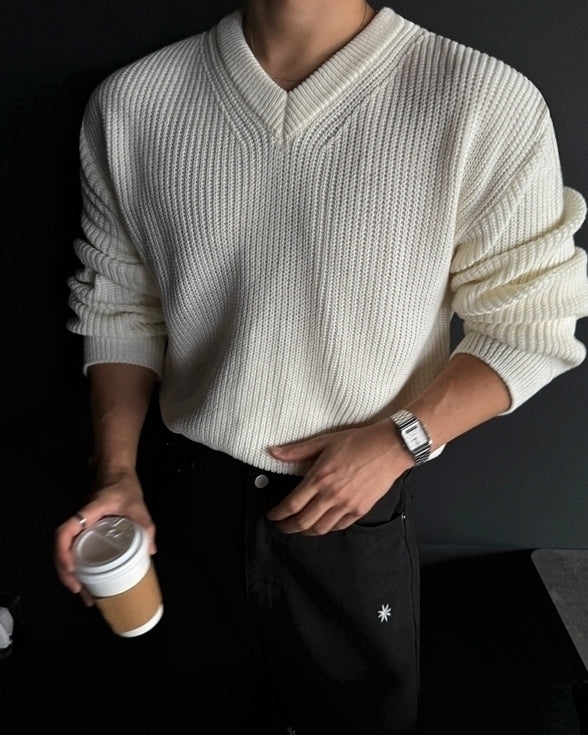 Classic V Neck Knit Pullover Sweater