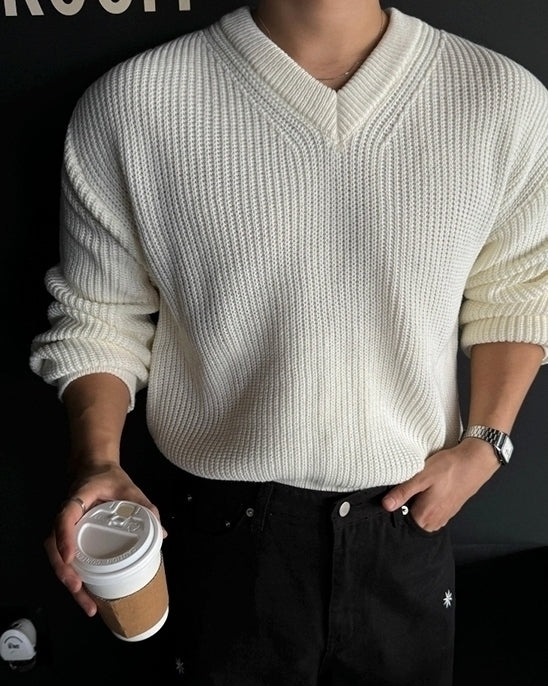 Classic V Neck Knit Pullover Sweater