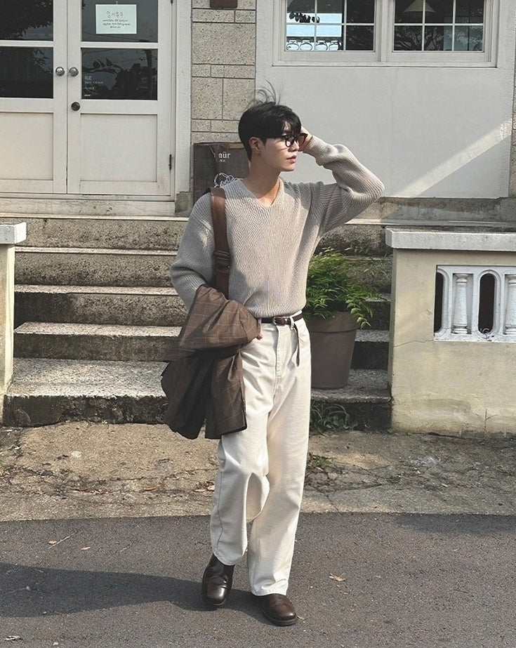 Classic V Neck Knit Sweater Casual Loose Fit