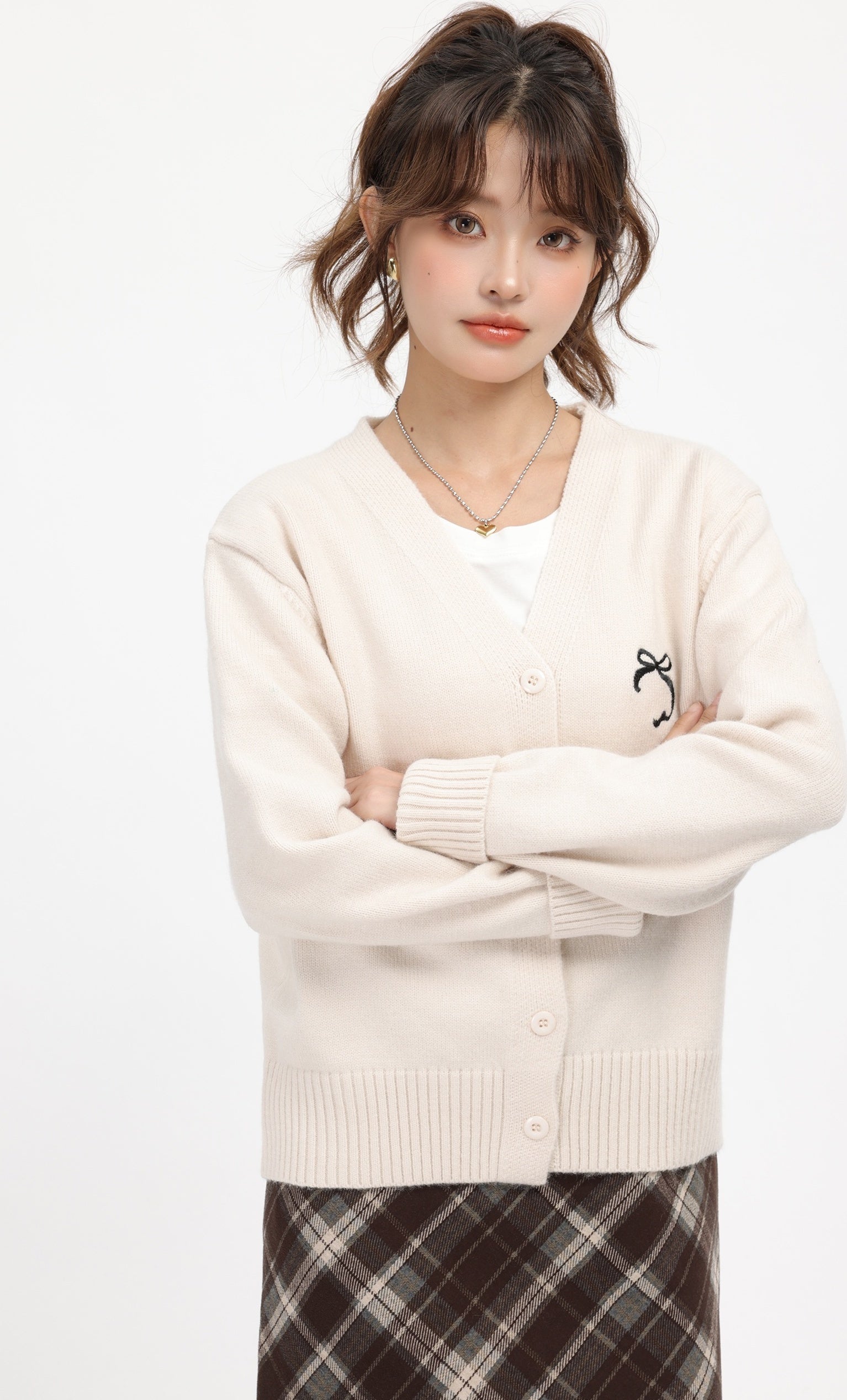 Beige Academy Style V-Neck Cardigan