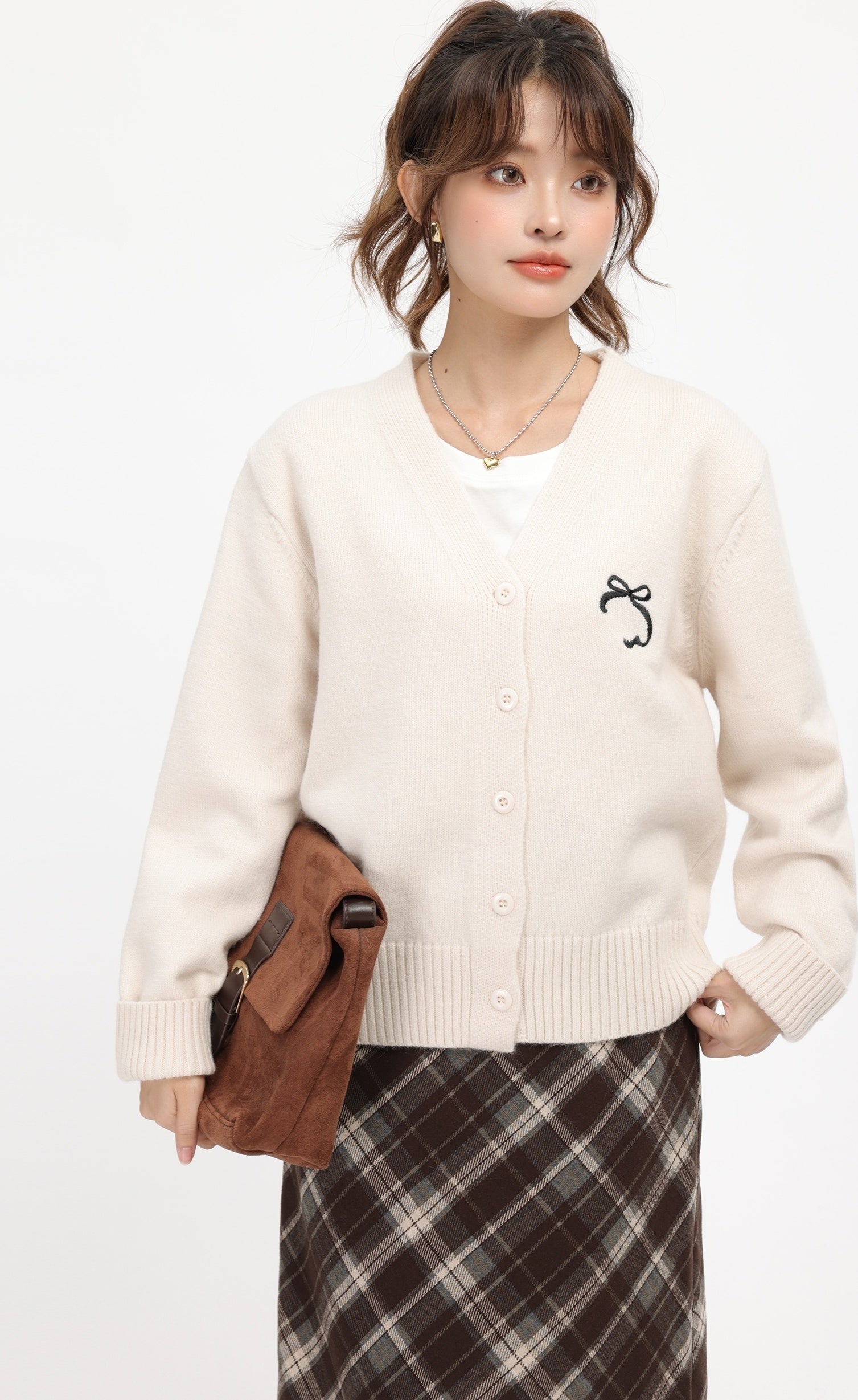 Beige Academy Style V-Neck Cardigan