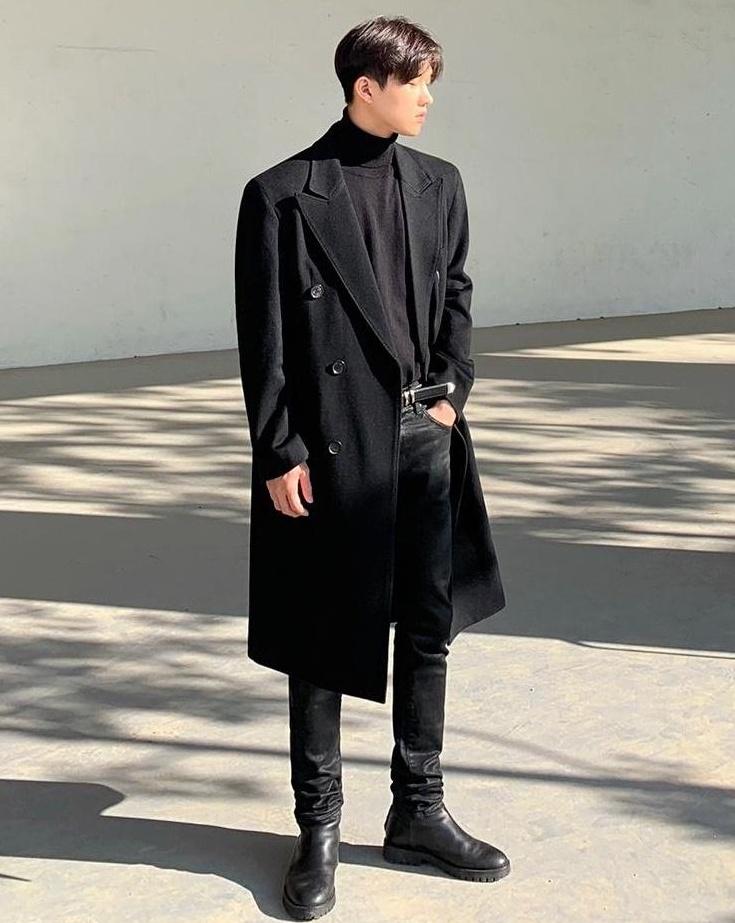 Coated Black Denim Slim Trousers