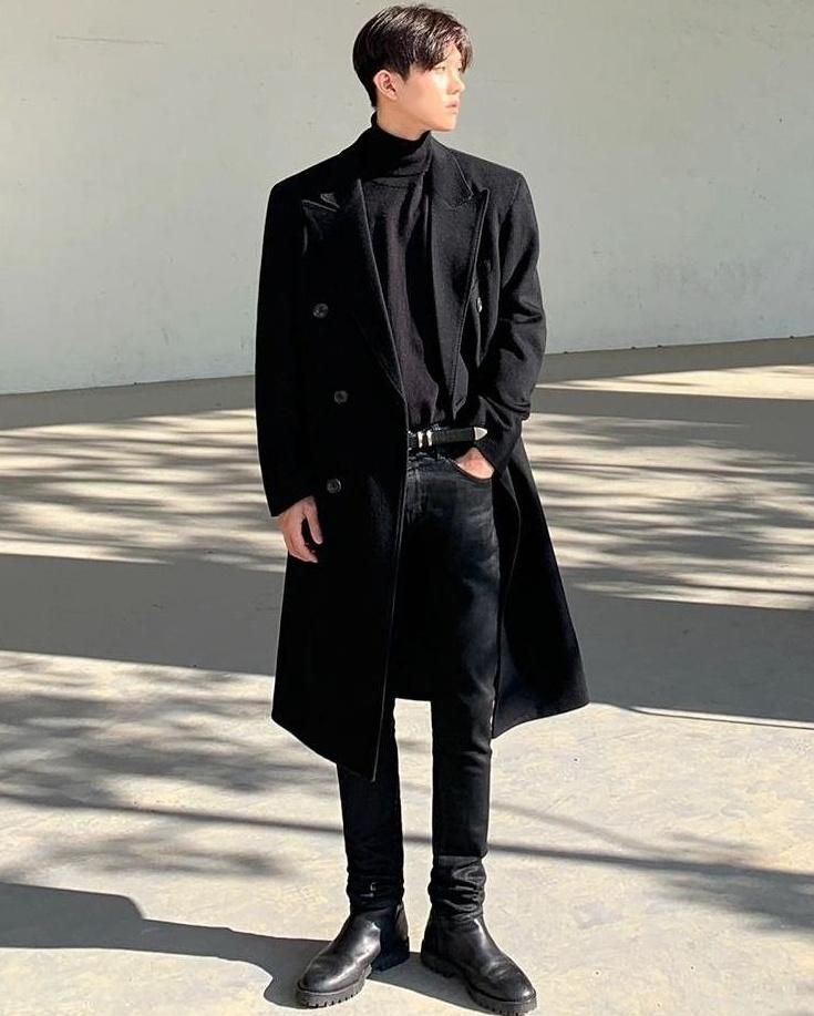 Coated Black Denim Slim Trousers