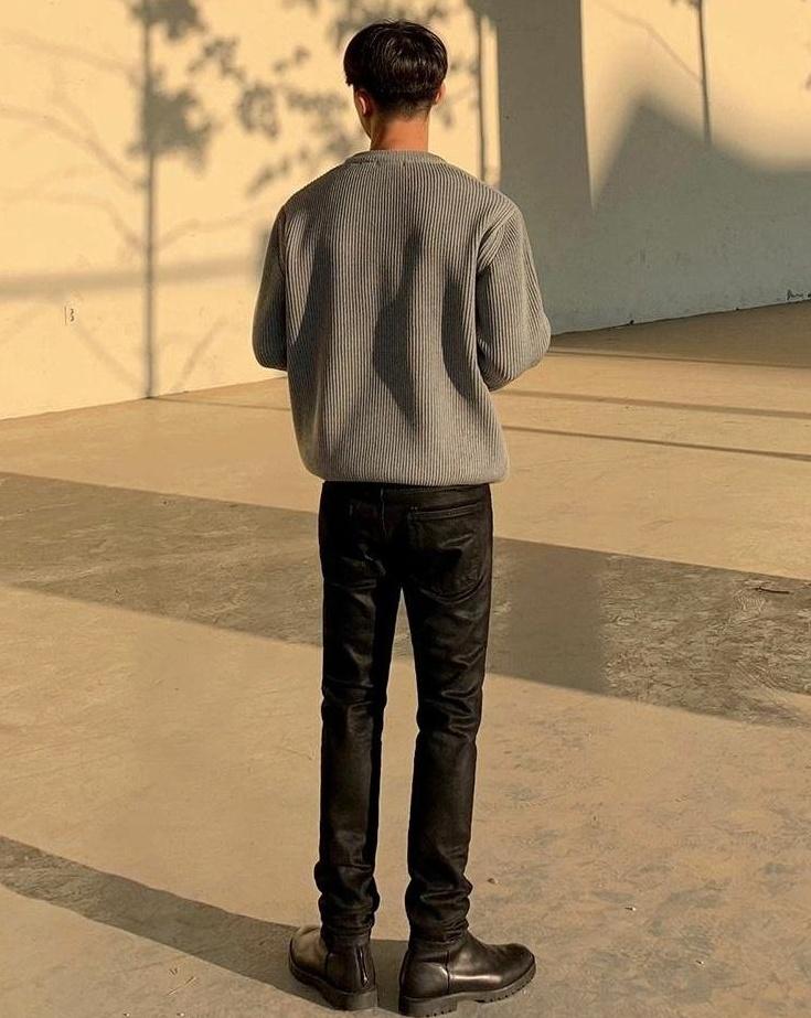 Coated Black Denim Slim Trousers