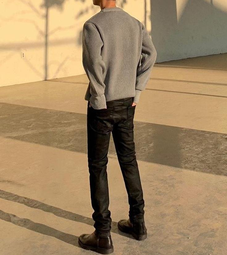Coated Black Denim Slim Trousers