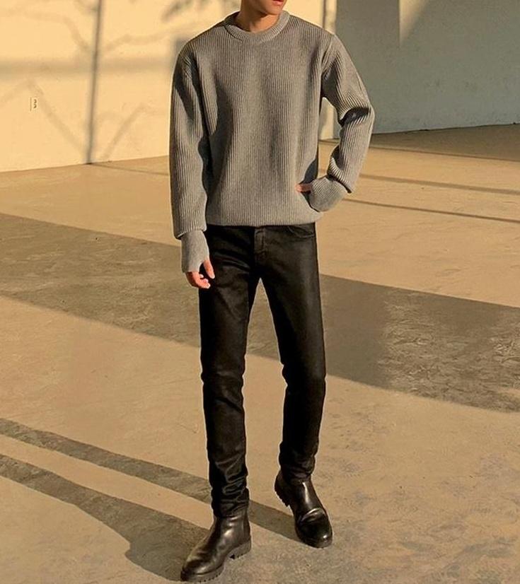 Coated Black Denim Slim Trousers