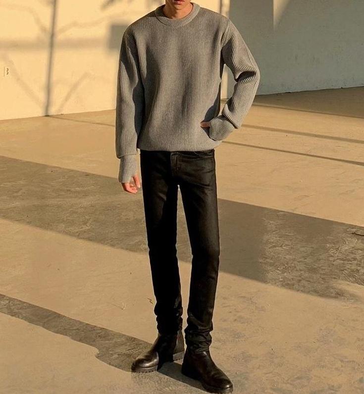 Coated Black Denim Slim Trousers