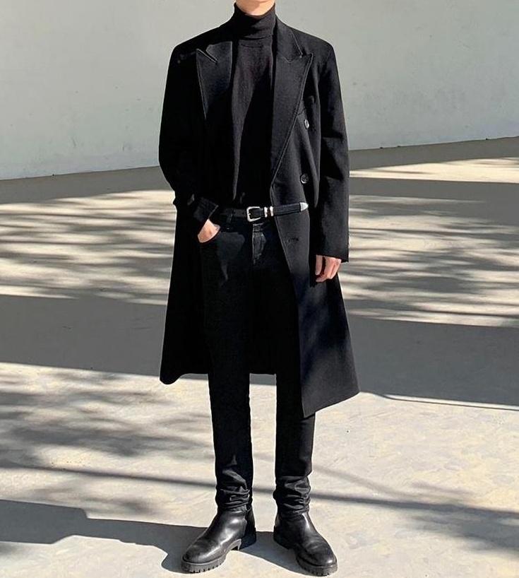 Coated Black Denim Slim Trousers