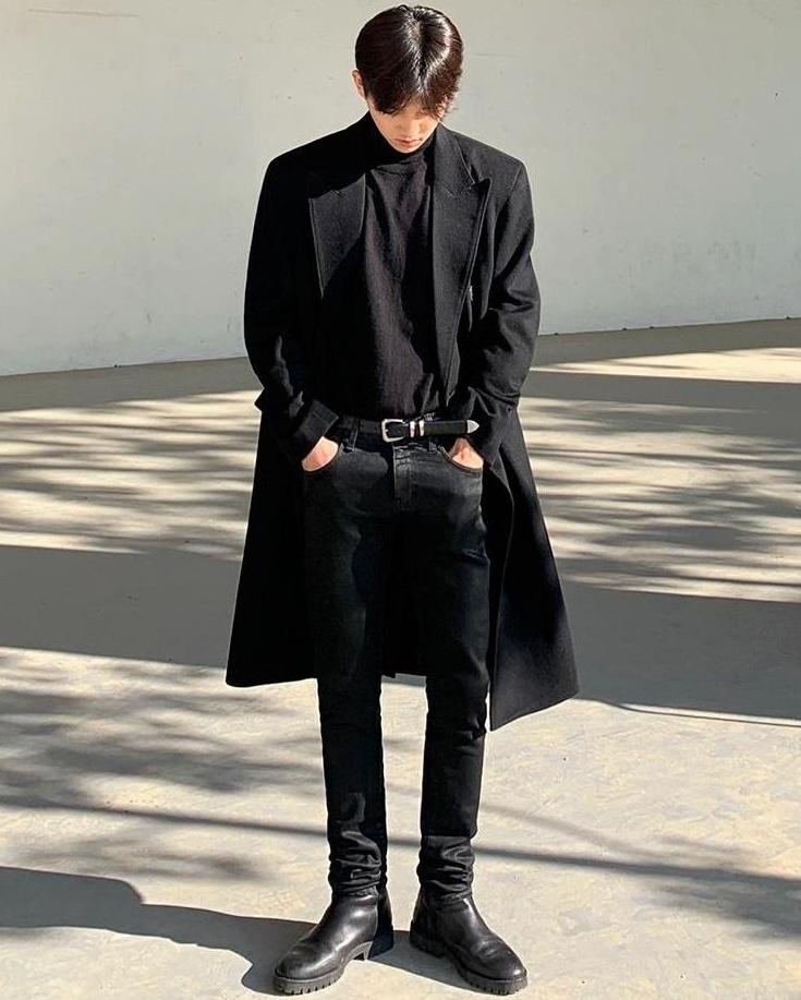 Coated Black Denim Slim Trousers