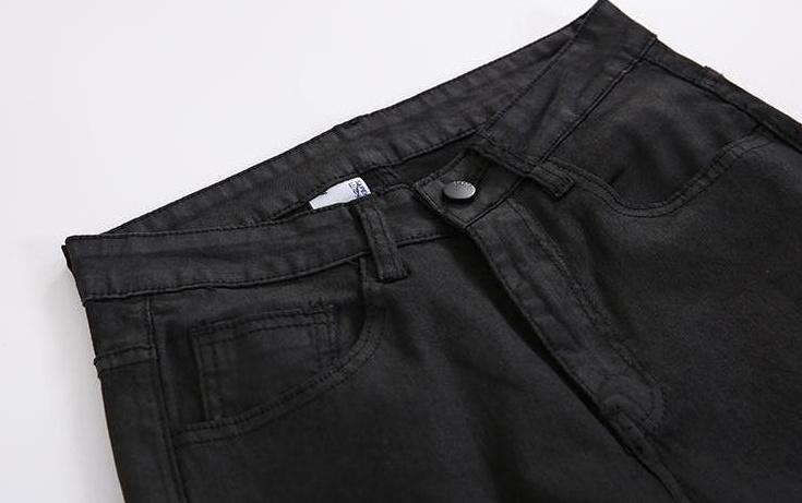 Coated Black Denim Slim Trousers