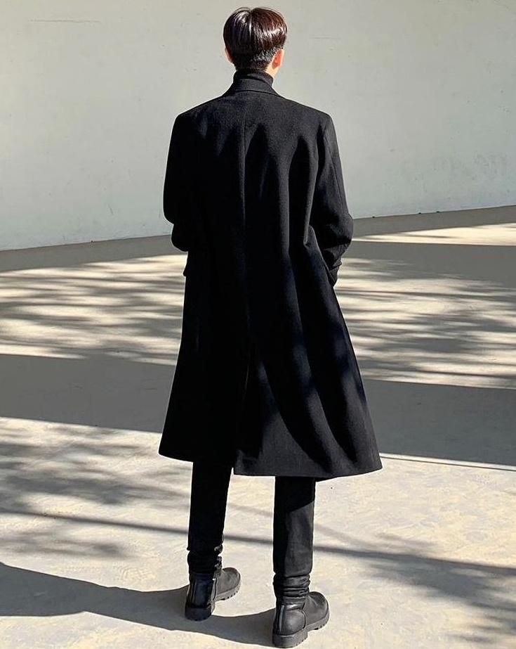 Coated Black Denim Slim Trousers