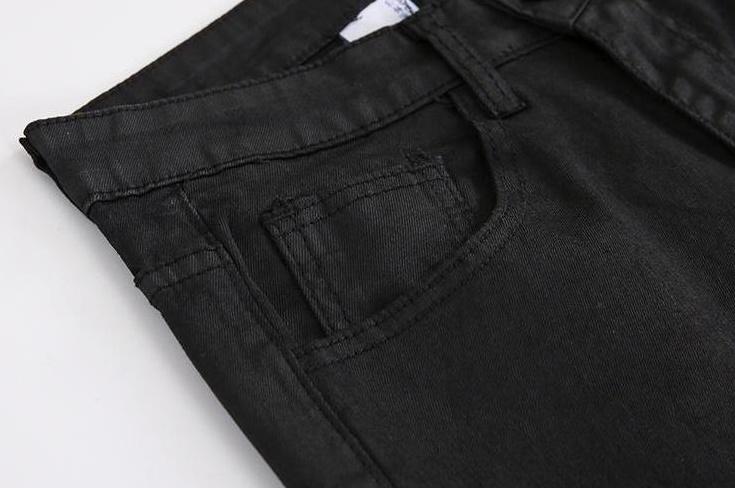 Coated Black Denim Slim Trousers