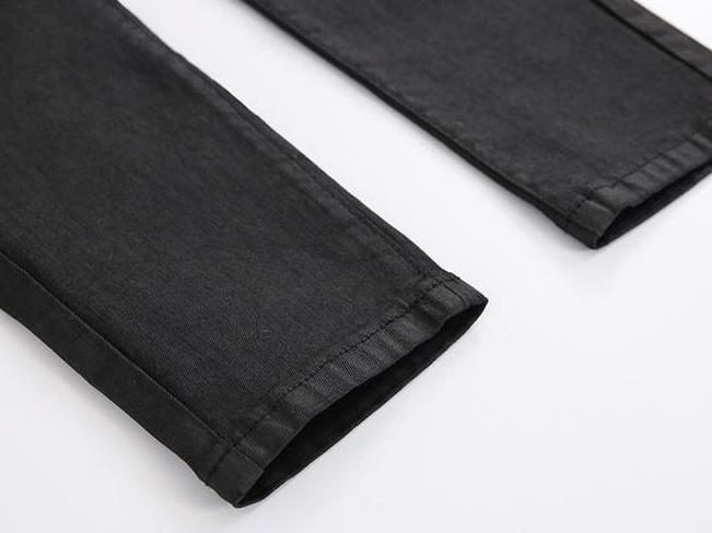 Coated Black Denim Slim Trousers