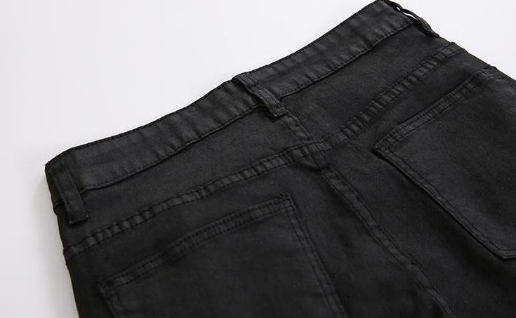 Coated Black Denim Slim Trousers