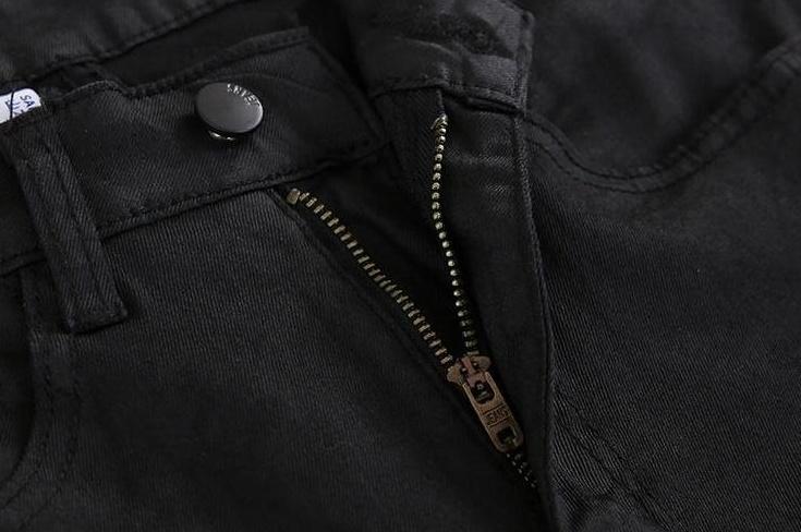 Coated Black Denim Slim Trousers