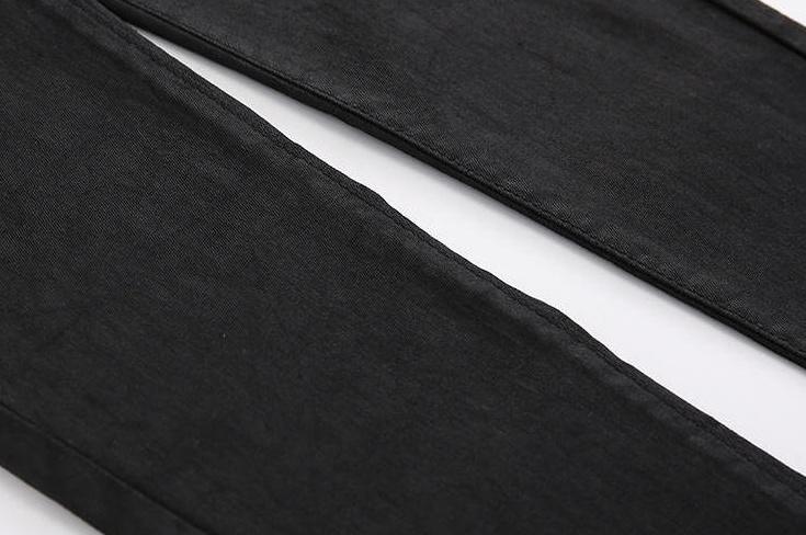 Coated Black Denim Slim Trousers