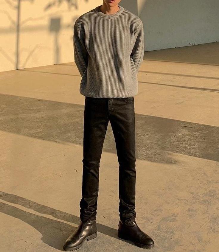 Coated Black Denim Slim Trousers