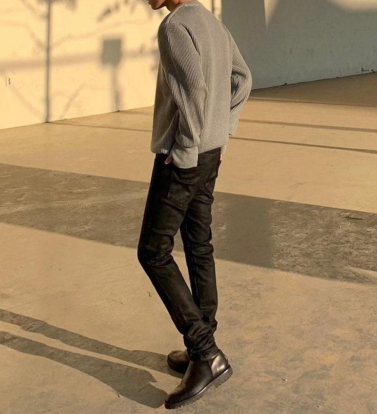 Coated Black Denim Slim Trousers