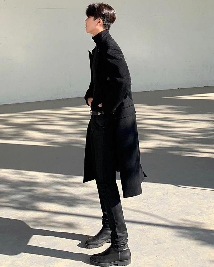 Coated Black Denim Slim Trousers
