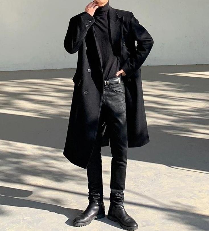 Coated Black Denim Slim Trousers