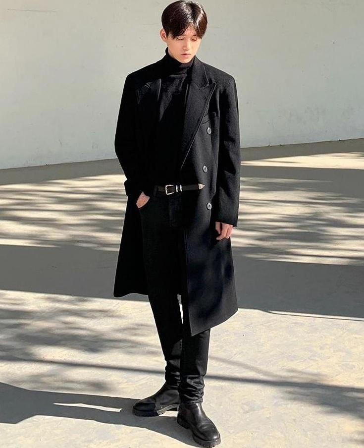 Coated Black Denim Slim Trousers