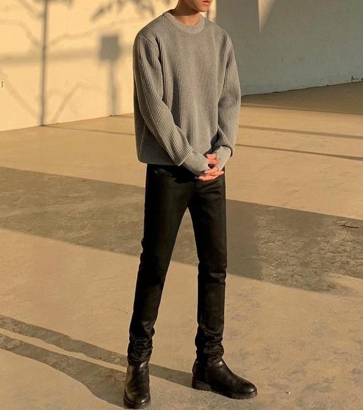 Coated Black Denim Slim Trousers