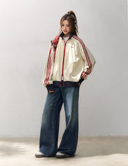 College Style Stand Collar Casual Sports Jacket