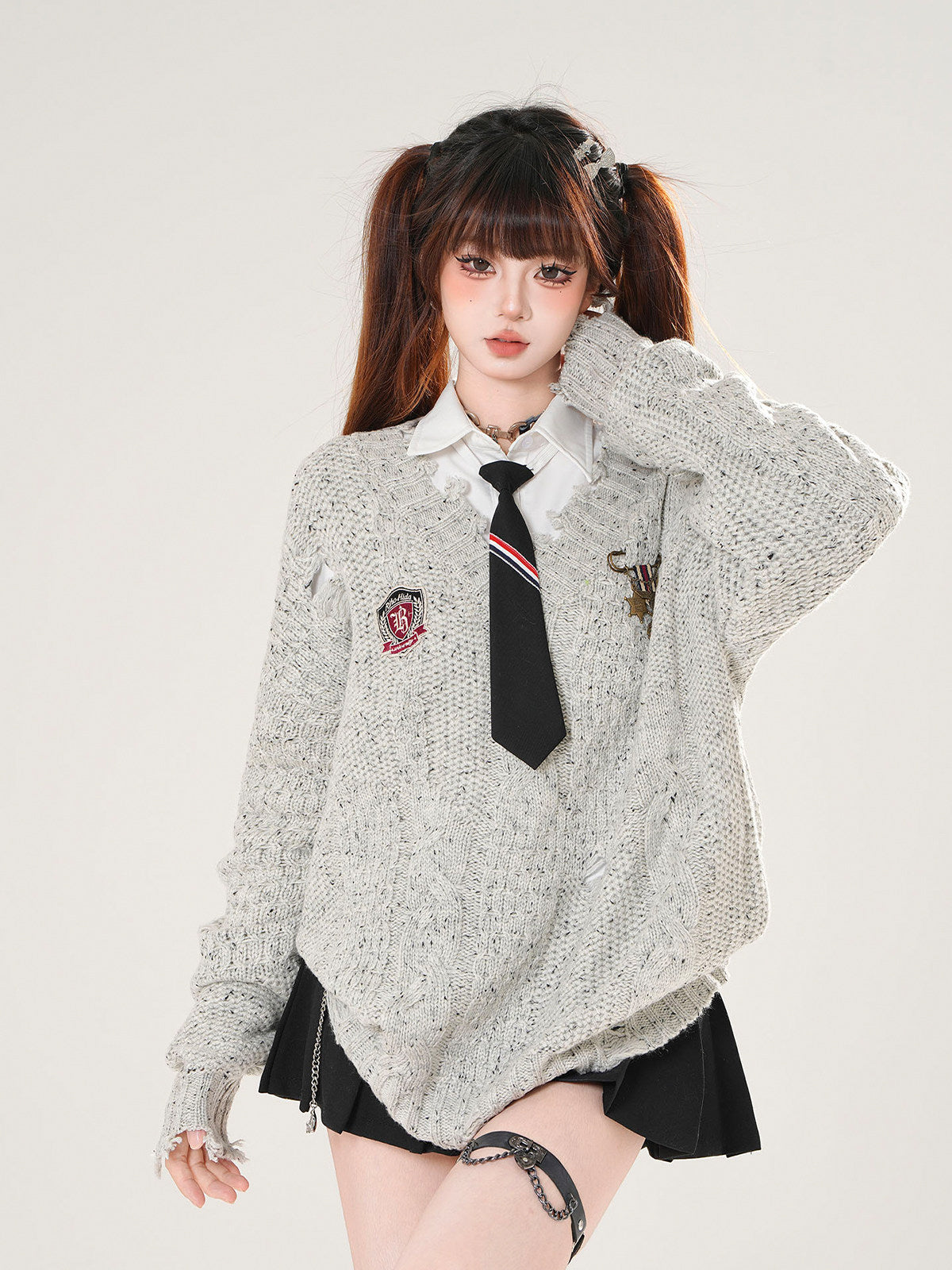 College Style V Neck Sweater