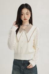 Beige Doll Collar Knit Sweater
