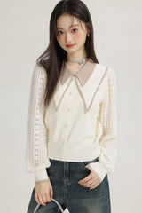 Beige Doll Collar Knit Sweater