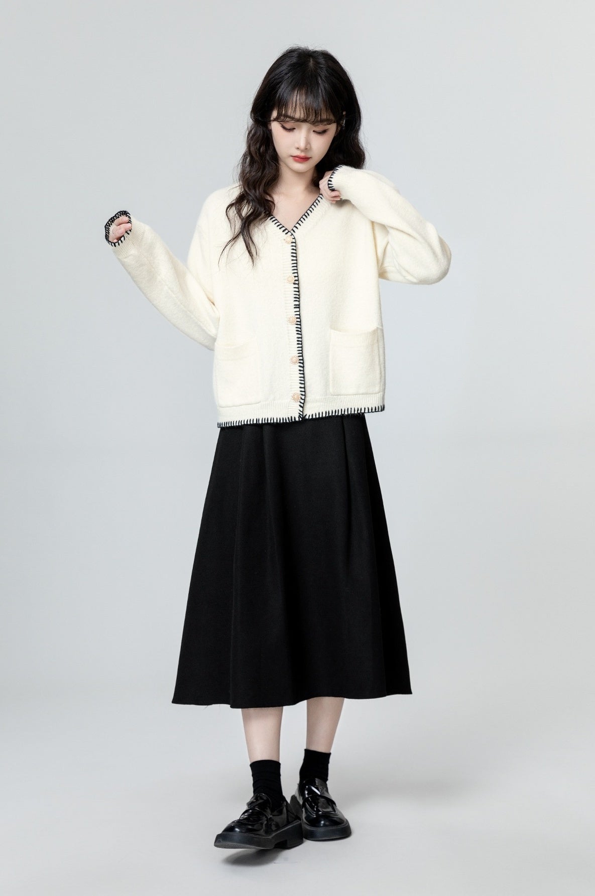 Color Block Knit Cardigan Sweater