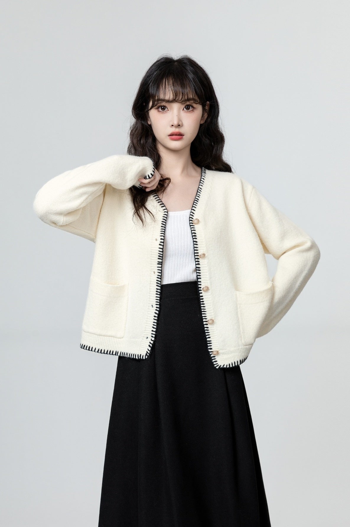 Color Block Knit Cardigan Sweater
