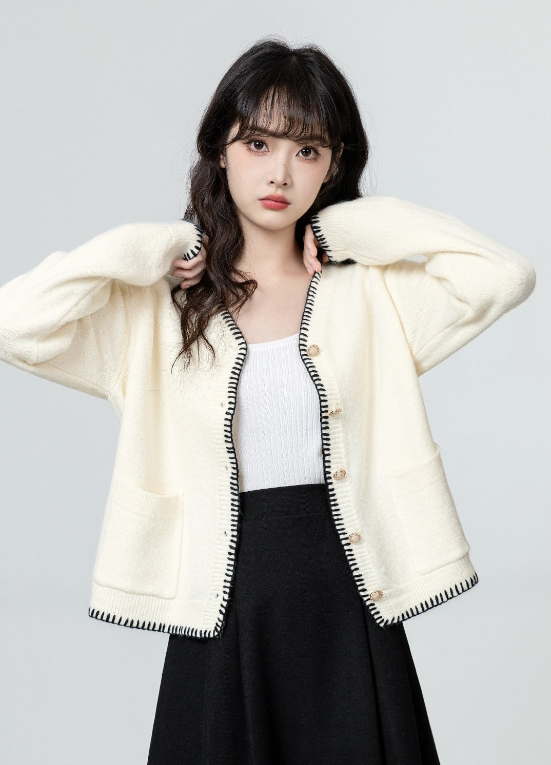 Color Block Knit Cardigan Sweater