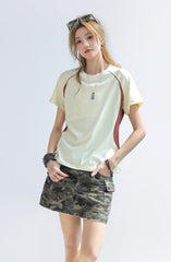 Color Block Patchwork Short Sleeve T Shirt