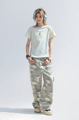 Color Block Patchwork Short Sleeve T Shirt