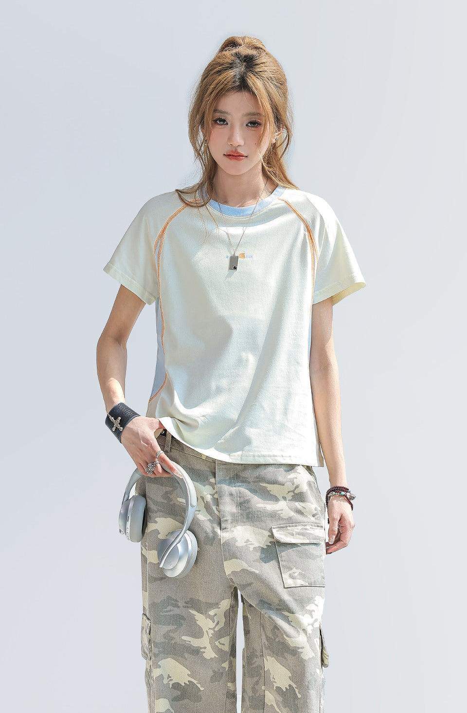 Color Block Patchwork Short Sleeve T Shirt