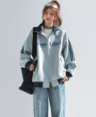 Color Block Stand Collar Zip Up Sport Jacket