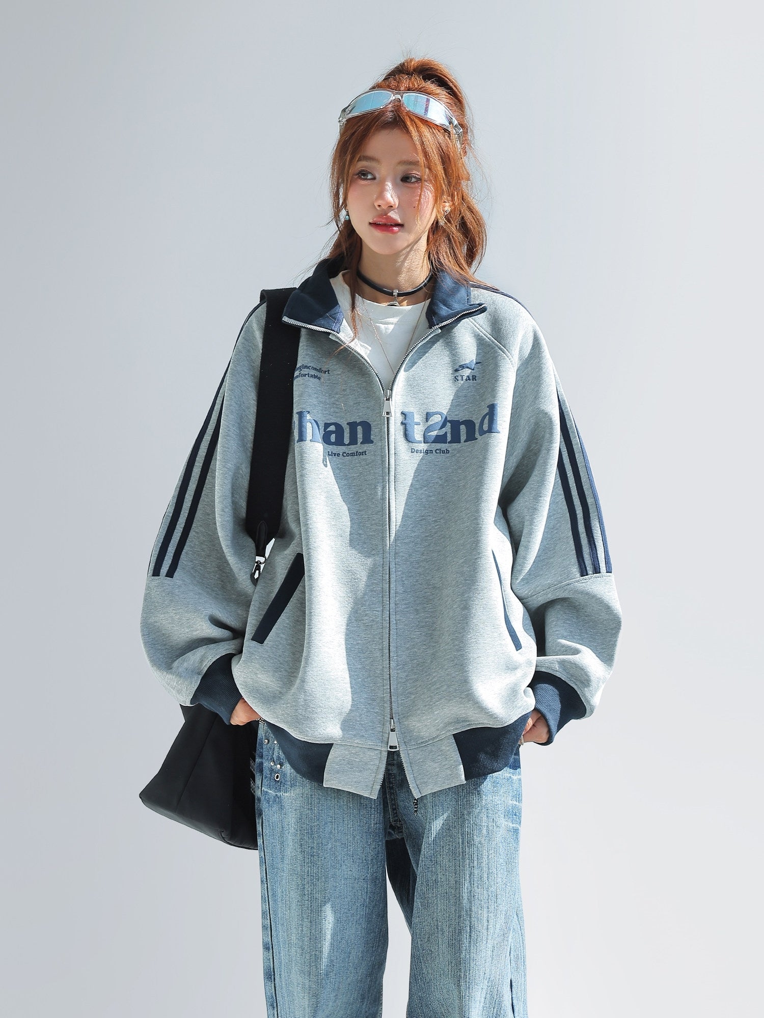 Color Block Stand Collar Zip Up Sport Jacket