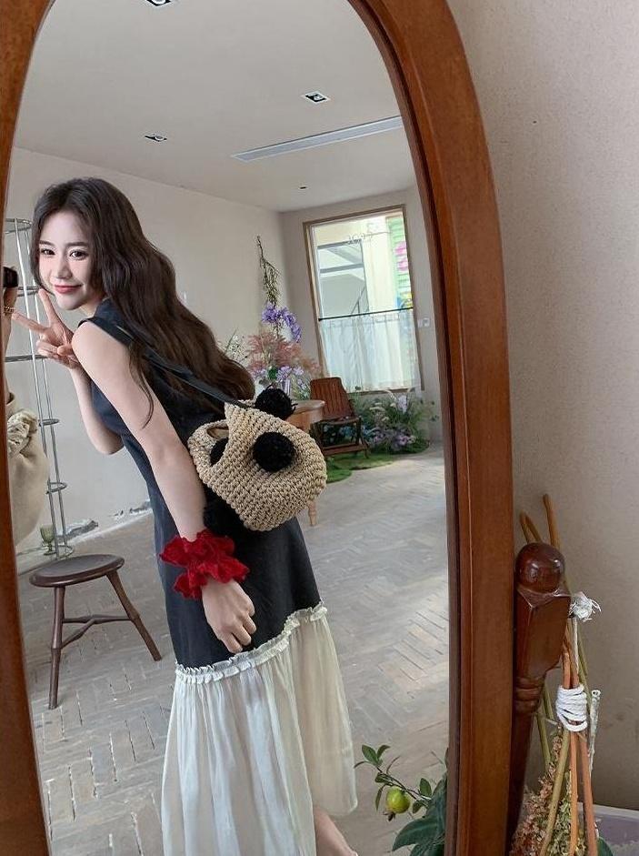 Color Block Vneck Sleeveless Loose Dress