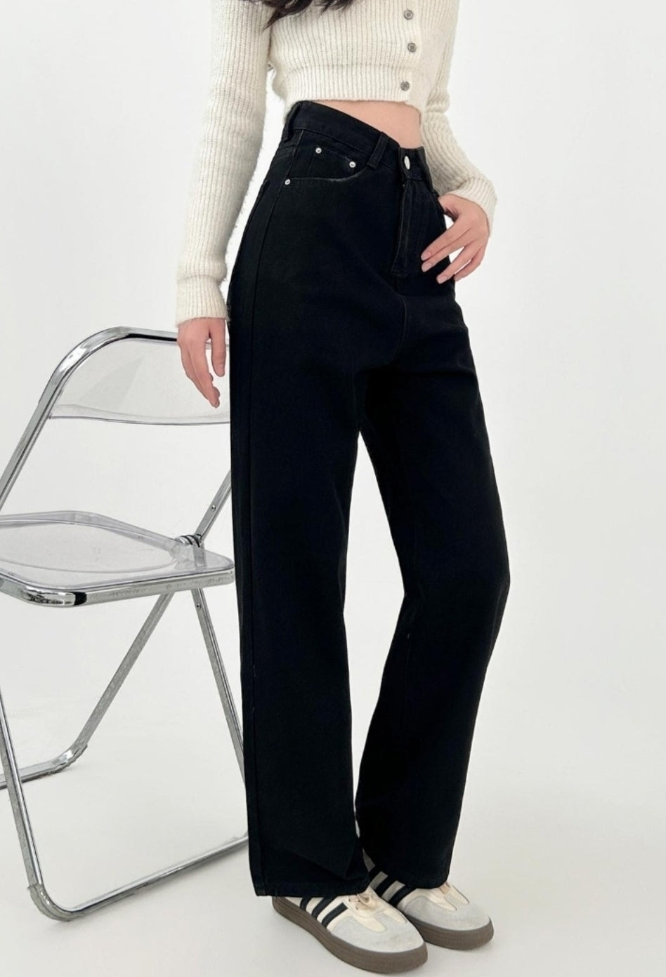 Colorblock Embroidered Wide Leg Denim Pants