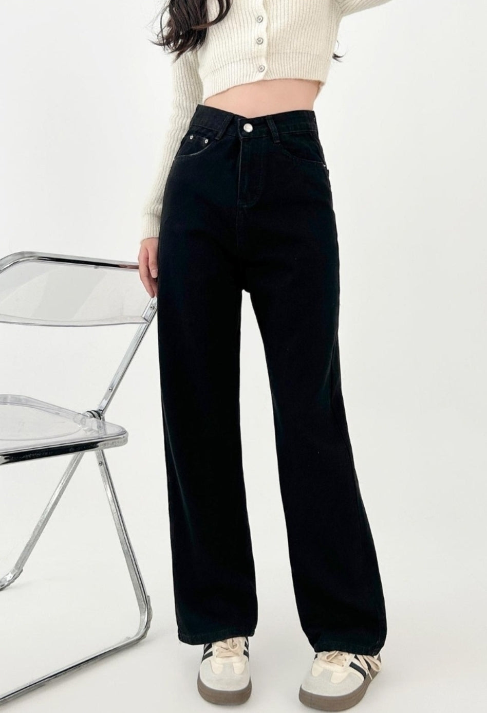 Colorblock Embroidered Wide Leg Denim Pants