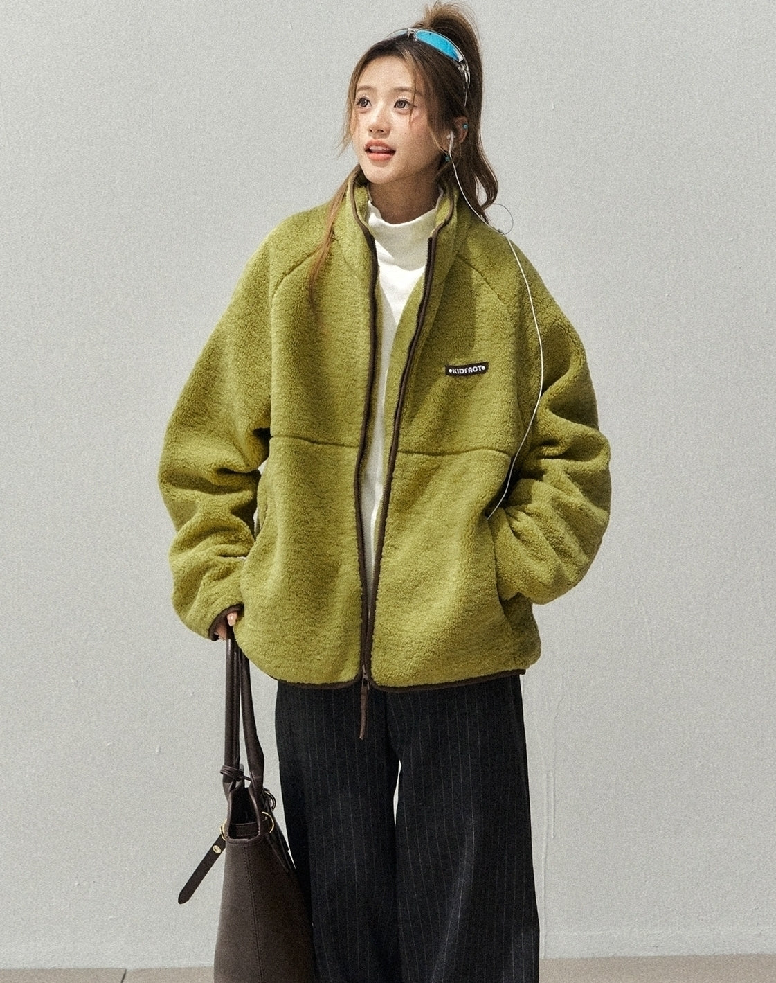Colorblock Fleece Stand Collar Jacket Plush Lining
