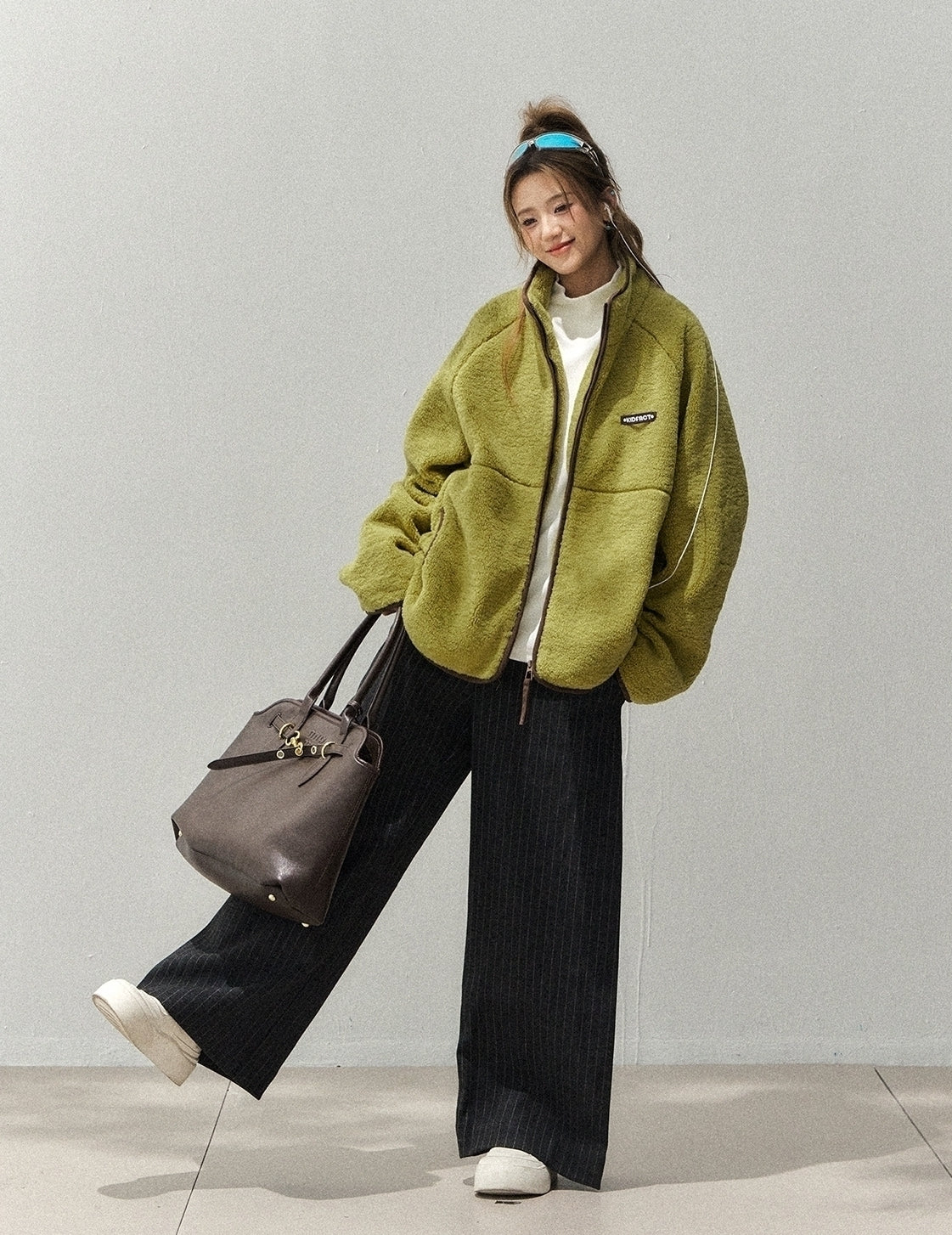 Colorblock Fleece Stand Collar Jacket Plush Lining