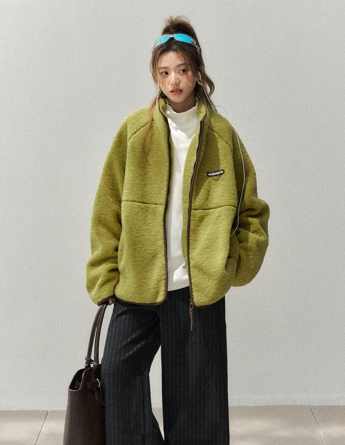 Colorblock Fleece Stand Collar Jacket Plush Lining