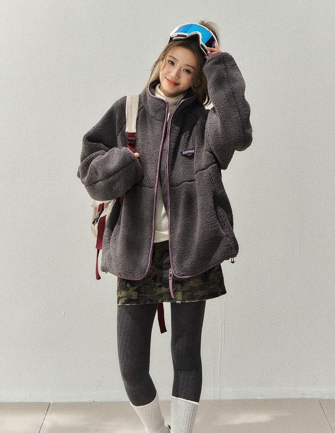Colorblock Fleece Stand Collar Jacket Plush Lining