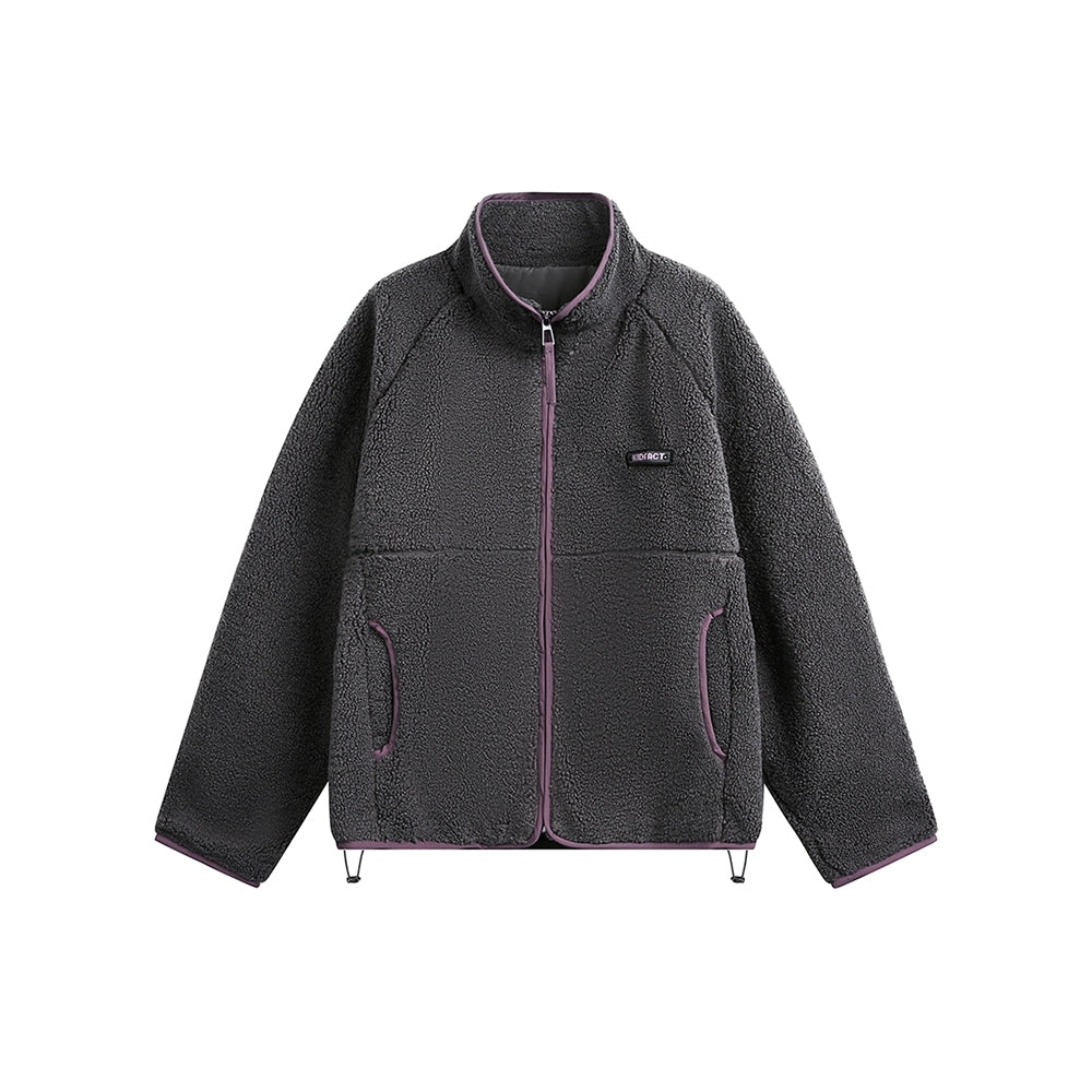 Colorblock Fleece Stand Collar Jacket Plush Lining