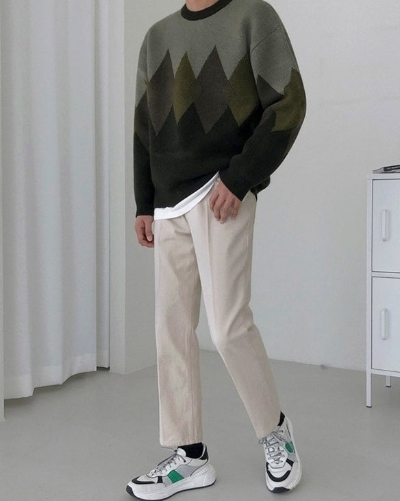 Colorblock Geometric Knit Sweater Casual Ethnic Style