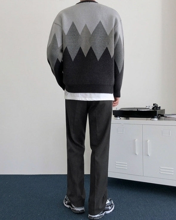 Colorblock Geometric Knit Sweater Casual Ethnic Style